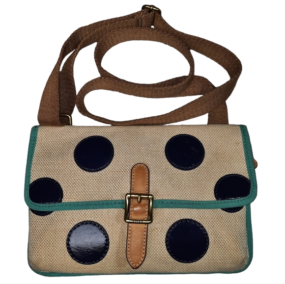 Fossil Canvas Polka Dot Tan Turquoise Crossbody Bag - Picture 1 of 14
